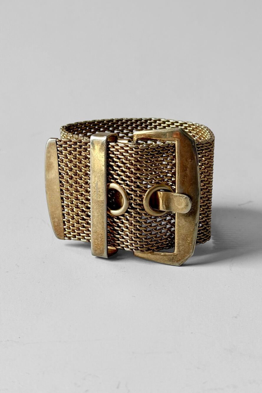 VTG Mesh Metal Buckle Bracelet Gold-Tone 70s Woven Wide Band Adjustable Small
